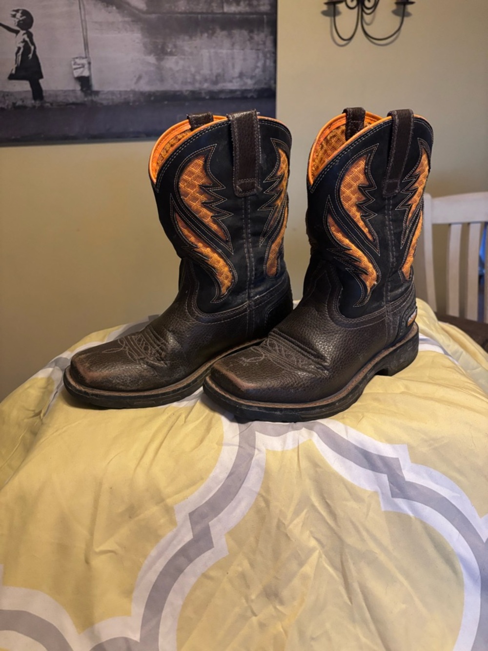 Ariat Brown and Orange Kids Western Pull-On Boots